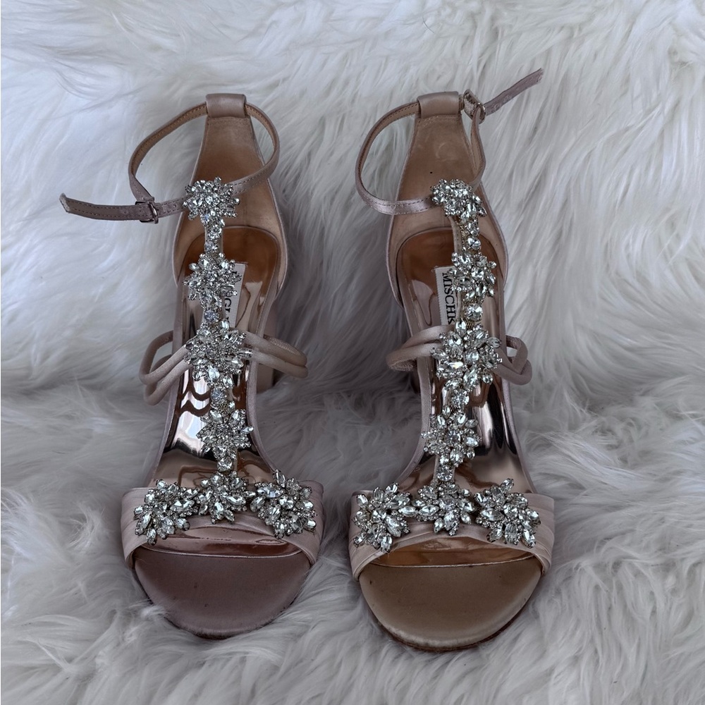 Badgley Mischka Nude Embellished Heels